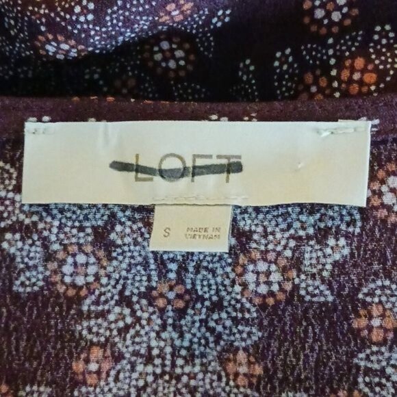 LOFT Burgundy Floral Print Blouse Womens Size S Long Sleeve Square Neck - Picture 6 of 7